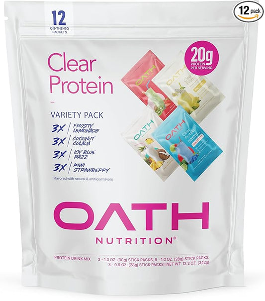 Oath Nutrition Clear Whey Isolate Protein Powder Variety Pack, 12 Pack