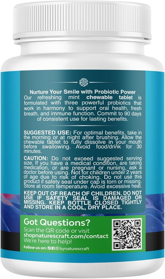 Oral Probiotics for Teeth and Gums - Minty Fresh BLIS K12 Oral Probiotics for Mouth Bad Breath Dry Mouth and Dental Health Support with 3 Billion CFU - Chewable Xylitol Lozenges Mint Flavor (2 Pack)