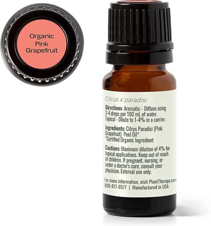 Plant Therapy Organic Pink Grapefruit Essential Oil 10 mL (1/3 oz) 100% Pure, Undiluted, Therapeutic Grade