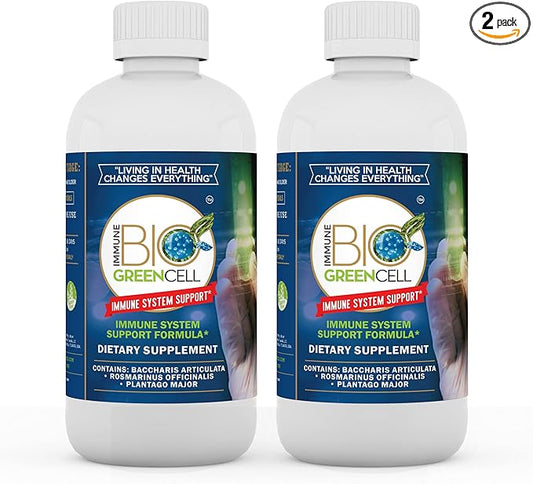 Immune Bio Green Cell - 8 oz, 2 Pack - Immune System Support - Includes Vitamin C, Carqueja, Rosemary & Broadleaf Plantain - Non-GMO, Vegan & Gluten Free - 240 Total 2mL Servings