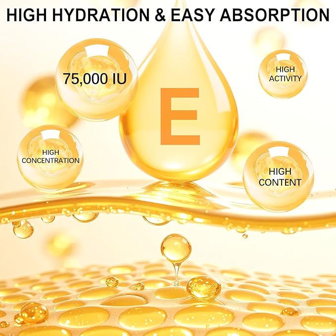 WHLH & WELL-BEING Pure Vitamin E Oil for Skin Face Hair Scars, Blend 75,000 IU, Moisturizing Dry Skin Winkles Hair and Scalp Pack of 1