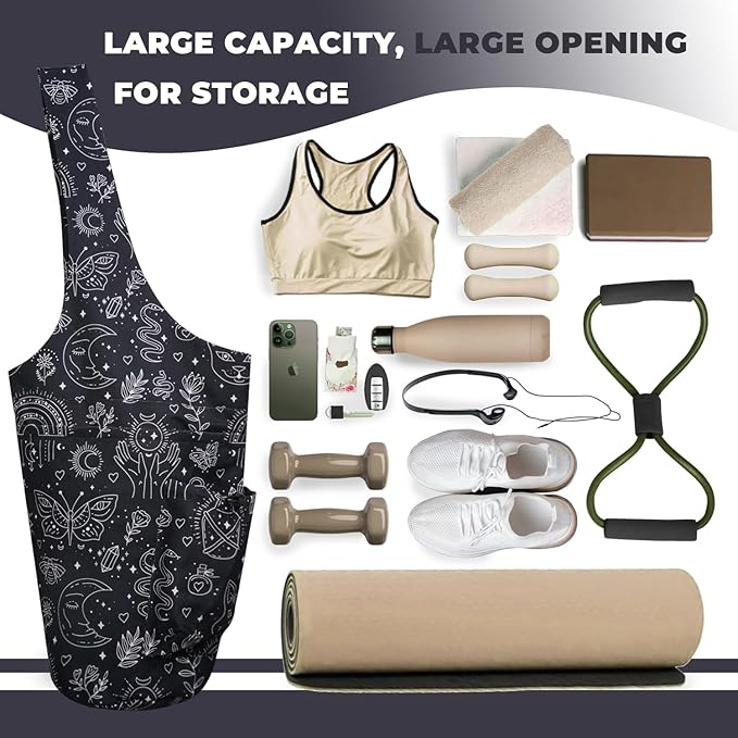 Yoga Mat Bag Carrier for Women Workout Large Waterproof with Zipper Pocket, Keychain and Wide Shoulder Straps