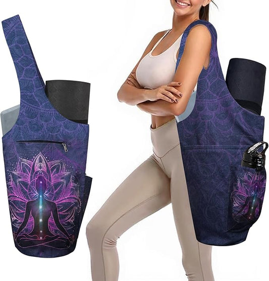 Yoga Mat Bag Carrier for Women Workout Large Waterproof with Zipper Pocket, Keychain and Wide Shoulder Straps