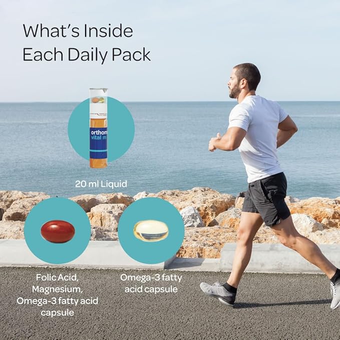 Orthomol Vital M Vial – 30-Day Men's Vitamin Supplement with A, B, C, D, E, K, Iodine & Omega-3 – Supports Male Energy & Vitality