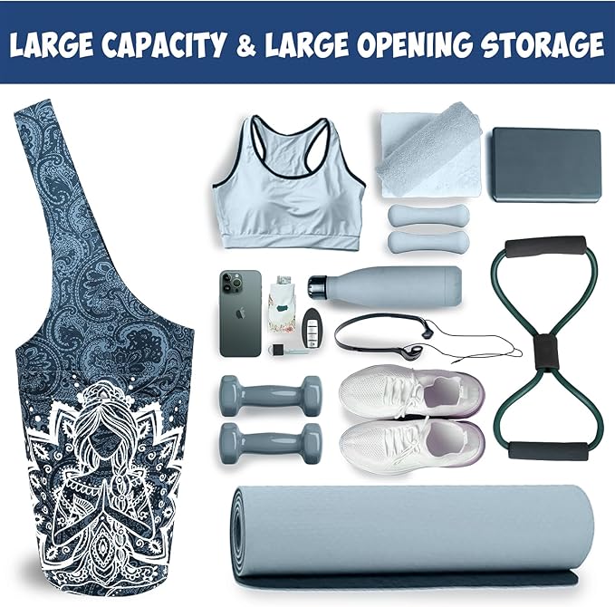 Yoga Mat Bag Carrier for Women with Side Large Pocket Durable Linen Workout Gym Travel Storage Pilates Mats
