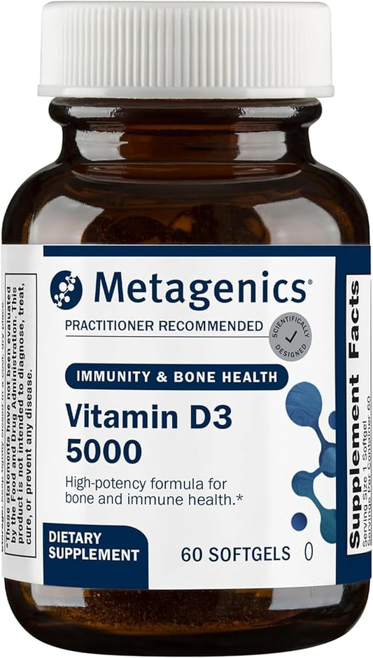Metagenics Vitamin D3 5000 IU Supplement - High Potency Softgels for Comprehensive Immune, Bone & Heart Health Support* - 2-Month Supply - Non-GMO & Gluten-Free - 60 Count