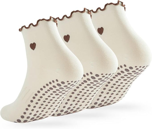 3/6 Pairs Cute Pilates Socks with Grips,Yoga Socks Barre Sock Non Slip Embroidery for Barre Ballet Workout