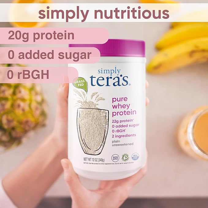 simply tera's Pure Whey Protein Powder - Grass Fed Whey Protein Powder, Clean & Natural, Unflavored, Non-GMO, Kosher, Unsweetened - 12 Oz.