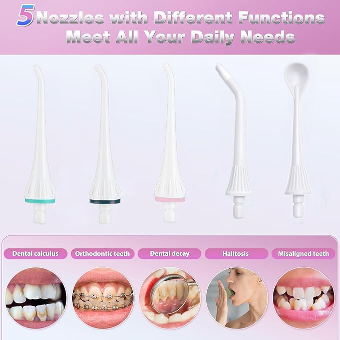 TOVENDOR Electric Water Flosser, Cordless Rechargeable Dental Oral Irrigator IPX7 Waterproof 300ML Travel Water Teeth Cleaner with 5 Tips for Braces Care Teeth Gums Cleaning, Home Office Daily Use
