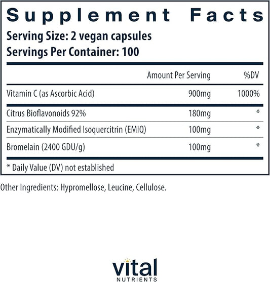 Vital Nutrients Aller-C | Vegan Respiratory and Sinus Function Support*| Isoquercitrin, Bromelain, Bioflavonoids, & Vitamin C | Gluten, Dairy, Soy Free Supplement | 200 Capsules