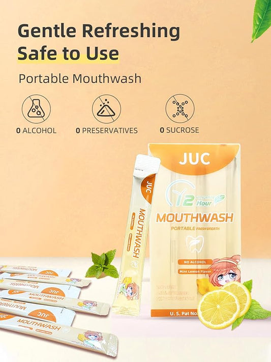 Travel Size Mouthwash, 24 Pack Portable Lemon Flavored, 12ml per Pack, Alcohol-Free, Natural Ingredients, Fresh Breath for Travel, Work & On-The-Go