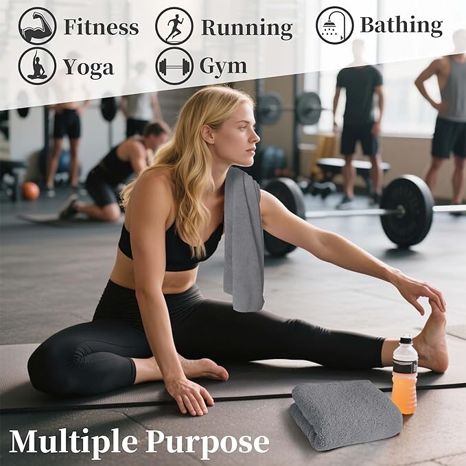 Sweat Towel for Men & Women, Sports Hand Towel for Yoga, Shower, Tennis, Running, Exercise & Fitness, Workout Towels for Gym (2PC, 15"x40") - 100% Cotton, Breathable, Soft & Absorb, Dark Gray
