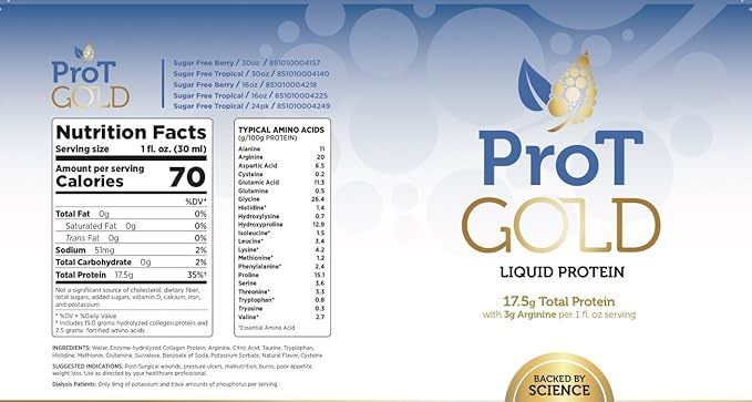 ProT GOLD Berry Sugar Free Liquid Protein Shot - 16oz Anti Aging. Proven to Boost Immunity. Formula Trusted by 4,000+ Medical Facilities for Complete Protein Nutrition and Proven 2X Faster Healing