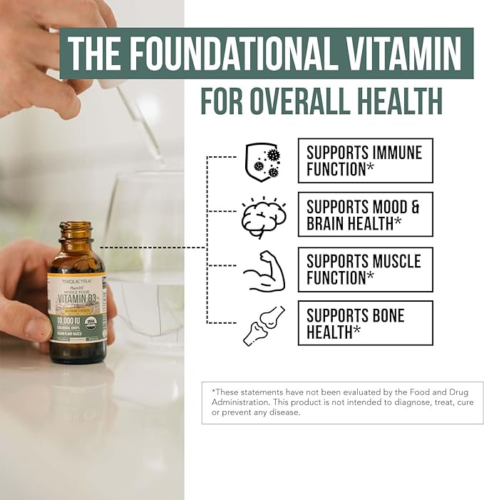 Plant-D3 Organic Vitamin D3 5000 IU - Vegan, Max Strength Sublingual Liquid D3 Drops - 200% Higher Absorption - 100% Plant-Based Cholecalciferol Form - Adjustable Dosing for All Ages (1oz Liquid)