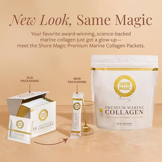 Shore Magic Premium Marine Collagen Powder – Hydrolyzed Type I, II, III & IV Peptides for Skin, Hair, Nails & Joints – Wild-Caught Fish, Kosher, Unflavored, Travel Friendly, 28 Daily Packets