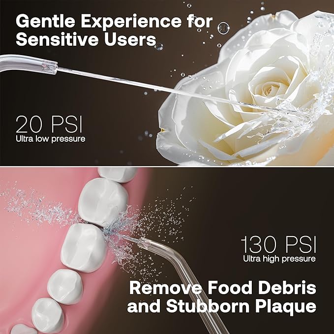 Bitvae Water Dental Flosser Teeth Pick, Cordless Flosser for Travel with 6 Jet Tips, 3 Modes 5 intensities, IPX7 Waterproof Portable & Rechargeable Oral Irrigator Cleaner, Purple