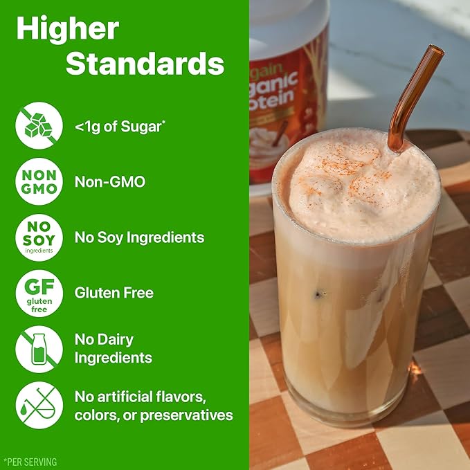 Orgain Organic Vegan Protein Powder, Pumpkin Spice Seasonal Flavor - 21g of Plant Protein, 5g Prebiotic Fiber, No Lactose Ingredients, No Added Sugar, Non-GMO, For Shakes & Smoothies, 1.02 lb
