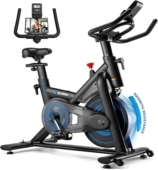 Exercise Bike for Home, 350LB Magnetic Resistance Indoor Cycling Bike, Silent Stationary Bike with App Sync, Adjustable Seat, LCD Monitor, Smooth & Quiet for Cardio Workout