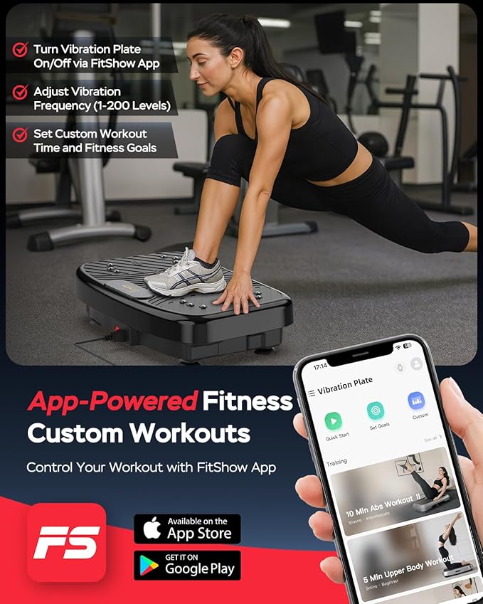 Vibration Plate Exercise Machine, Vibrating Plate Platform for Lymphatic Drainage with 200 Adjustable Speeds, Power Vibration Plate for Weight Loss & Fitness, Supports Max Weight 450 Lbs