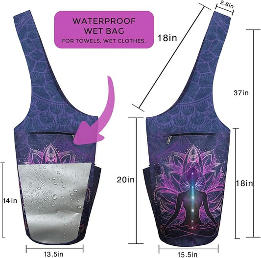 Yoga Mat Bag Carrier for Women Workout Large Waterproof with Zipper Pocket, Keychain and Wide Shoulder Straps