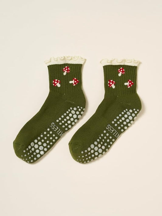 Shapes Studio Crew Half Calf Grip Socks, Cutest Fruits Pilates Socks, Ruffle socks, Non-Slip, Barre Yoga Fitness