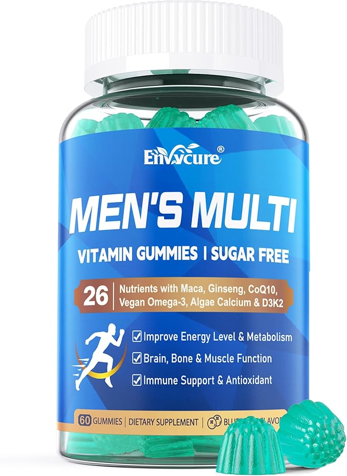 Mens Multivitamins Gummies, Vegan Omega 3, CoQ10, Zinc, Vitamin A C D3 K2 E B Complex, Calcium, Magnesium, Lycopene - Liposomal Methylated Vitamins - Energy, Immune, Bone, Brain, Sugar Free, 60 Count