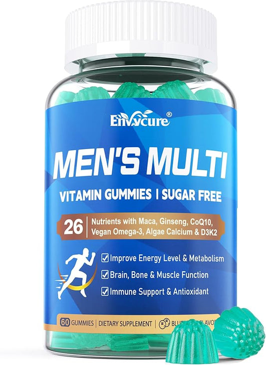 Mens Multivitamins Gummies, Vegan Omega 3, CoQ10, Zinc, Vitamin A C D3 K2 E B Complex, Calcium, Magnesium, Lycopene - Liposomal Methylated Vitamins - Energy, Immune, Bone, Brain, Sugar Free, 60 Count