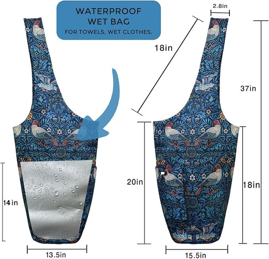 Yoga Mat Bag Carrier for Women Workout Large Waterproof with Zipper Pocket, Keychain and Wide Shoulder Straps