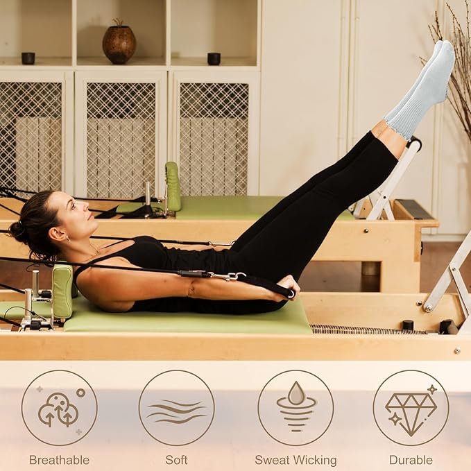 Justay 6 Pairs Womens Pilates Socks with Grips Crew Non Slip Ruffle Cotton for Athletic Workout Barre Hospital Yoga Socks