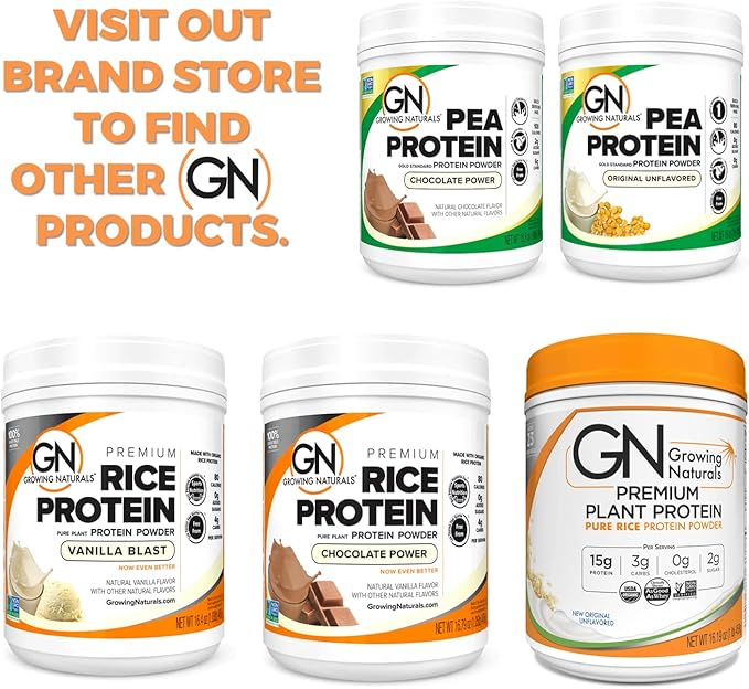 Growing Naturals Organic Rice Protein Powder - 15g Plant Protein, 2.8G BCAA - Low-Carb, Low-Sugar, Non-GMO - Vanilla Blast, 2 Pound (Pack of 1)