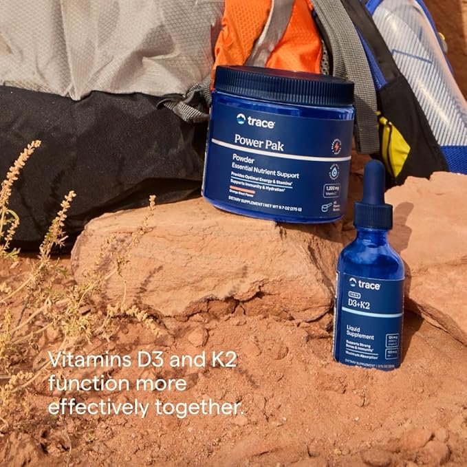 Trace Minerals Ionic D3 Plus K2 - with Vitamins D & K2 - Aids Bone Strength & Heart Health - Immune System Support Liquid - 2 fl oz (296 Servings)