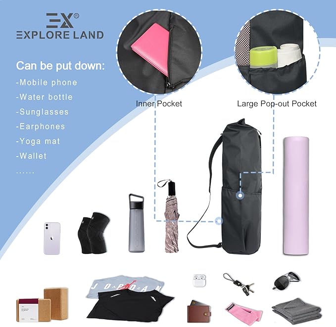 Explore Land Oxford Yoga Mat Storage Bag with Breathable Mesh Window and Large Pockets