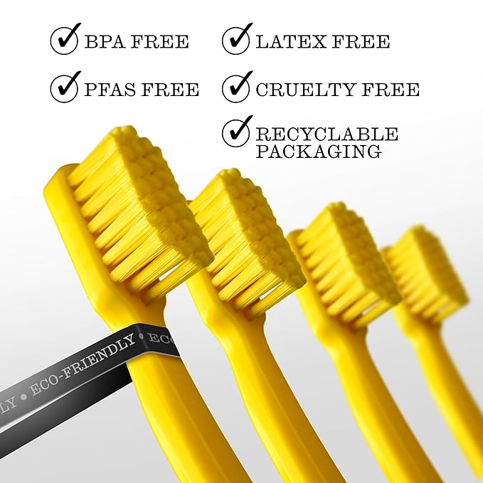TWICE Oral Wellness Yellow Toothbrush – Extra Soft Bristles, Eco-Friendly Plant-Based Handle, Gentle Cleaning for Sensitive Teeth & Gums, 2 Count