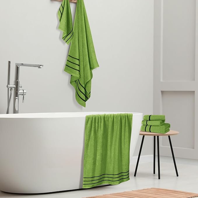 MyOwn Ultra Soft 6 Pack Cotton Towel Set, Contains 2 Bath Towels 28x55 inch, 2 Hand Towels 16x24 inch & 2 Wash Coths 12x12 inch, Ideal Everyday use, Compact & Lightweight - Kiwi Green
