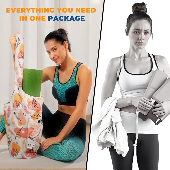 Yoga Mat Bag Carrier for Women Workout Large Waterproof with Zipper Pocket, Keychain and Wide Shoulder Straps