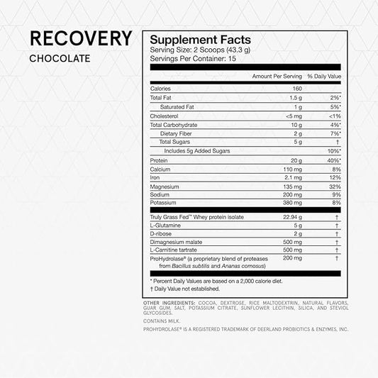 Momentous Recovery Grass-Fed Whey Protein Powder - 20 g Post-Workout Whey Isolate Protein - NSF Certified for Sport - Gluten-Free - 15 Servings - Chocolate - Package May Vary