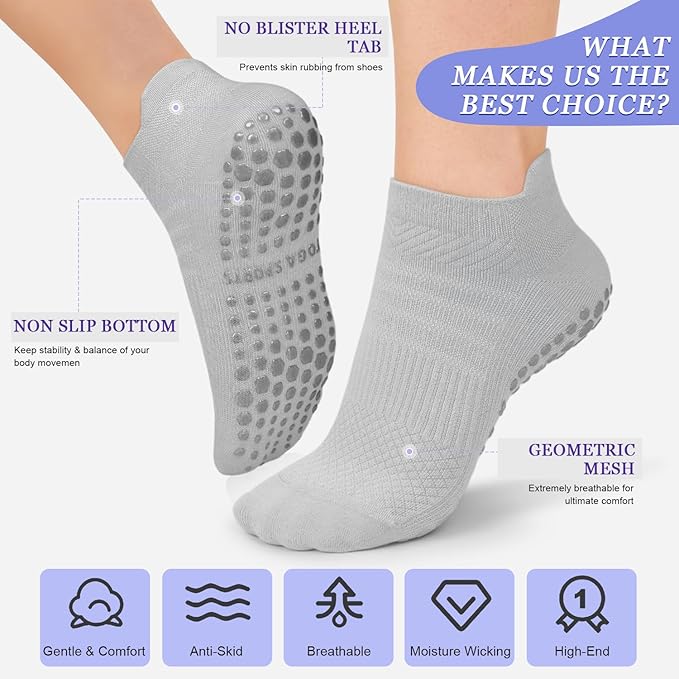 YeuG 4/6 Pairs Pilates Socks for Women - Non Slip Grip Socks for Yoga, Barre, Hospital, Barefoot