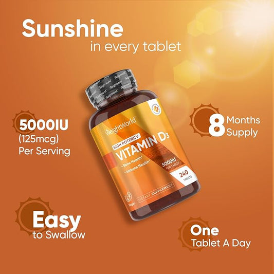 WeightWorld Vegan Vitamin D3 5000 IU - Sourced from Wild Harvested Lichen - Vitamin D Supplement from Bioavailable Cholecalciferol - 240 Vitamin D3 Tablets - Gluten-Free & Allergen-Free