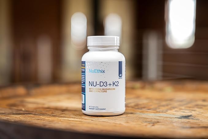 NuEthix Formulations NU-D3 + K2 - Vitamin D3 and K2 5000 iu Supplements - Packed with Reishi Mushroom, Magnesium, & Zinc - 60ct, 60 Servings - Made in USA Products Only