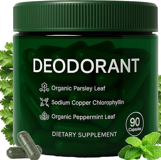Body Deodorizing Supplement - Mint, Parsley & Chlorophyll Capsules for Body Odor, Bad Breath, Internal Deodorant Chlorophyll Pills for Women & Men, 90 Capsules (1)