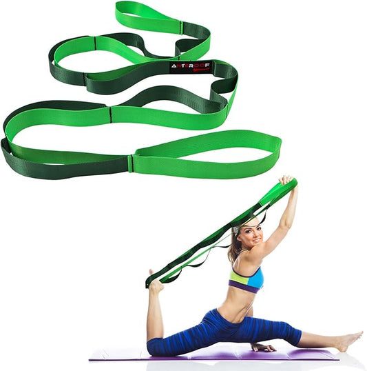 Durable Non-Elastic Stretch Strap for Physical Therapy and Yoga, 10 Loops Stretching Band for Pilates, Flexibility, Exercise - Ideal for Men & Women