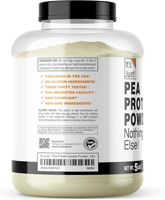 It's Just! - 100% Pea Protein, Vegan Plant Based, Grown in Canada, Premium Quality, Smooth Texture, Gluten Free, Keto Friendly (5 Pound, Unflavored)