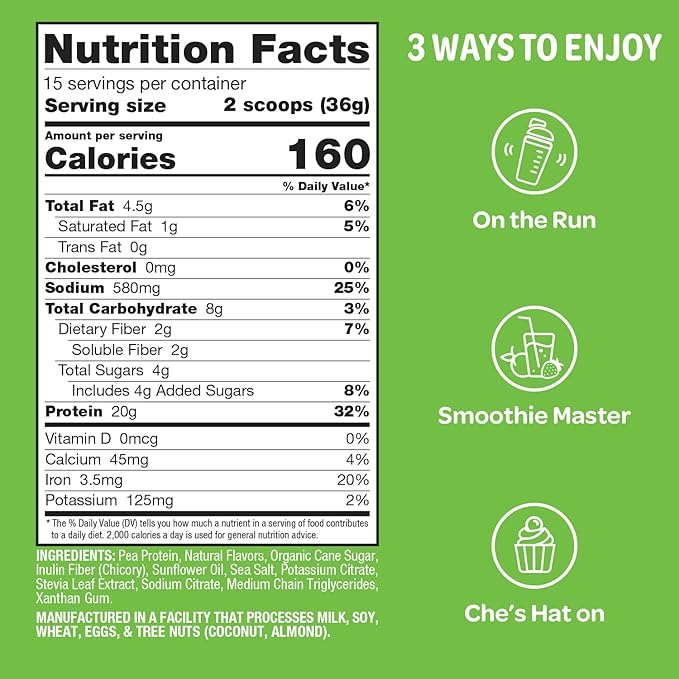 Naturade 20g of Protein Powder - Gluten Free, Dairy & Soy Free, Non-GMO, No Cholesterol - Recovery w/Amino Acids - Vanilla (15 Servings)
