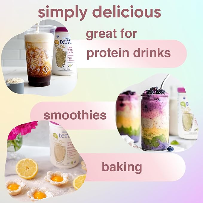 simply tera's Pure Whey Protein Powder - Grass Fed Whey Protein Powder, Clean & Natural, Unflavored, Non-GMO, Kosher, Unsweetened - 12 Oz.