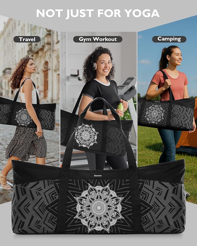 Gonex Yoga Mat Bag, Extra Large Canvas Gym Bag with Waterproof Pocket Metal Zipper, Fits Mat & Blocks, Stylish Yoga Mat Carrier for Women, Ideal for Yoga, Pilates, Workout, Travel
