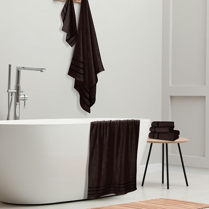 MyOwn Ultra Soft 6 Pack Cotton Towel Set, Contains 2 Bath Towels 28x55 inch, 2 Hand Towels 16x24 inch & 2 Wash Coths 12x12 inch, Ideal Everyday use, Compact & Lightweight - Chocolate Brown, 71649