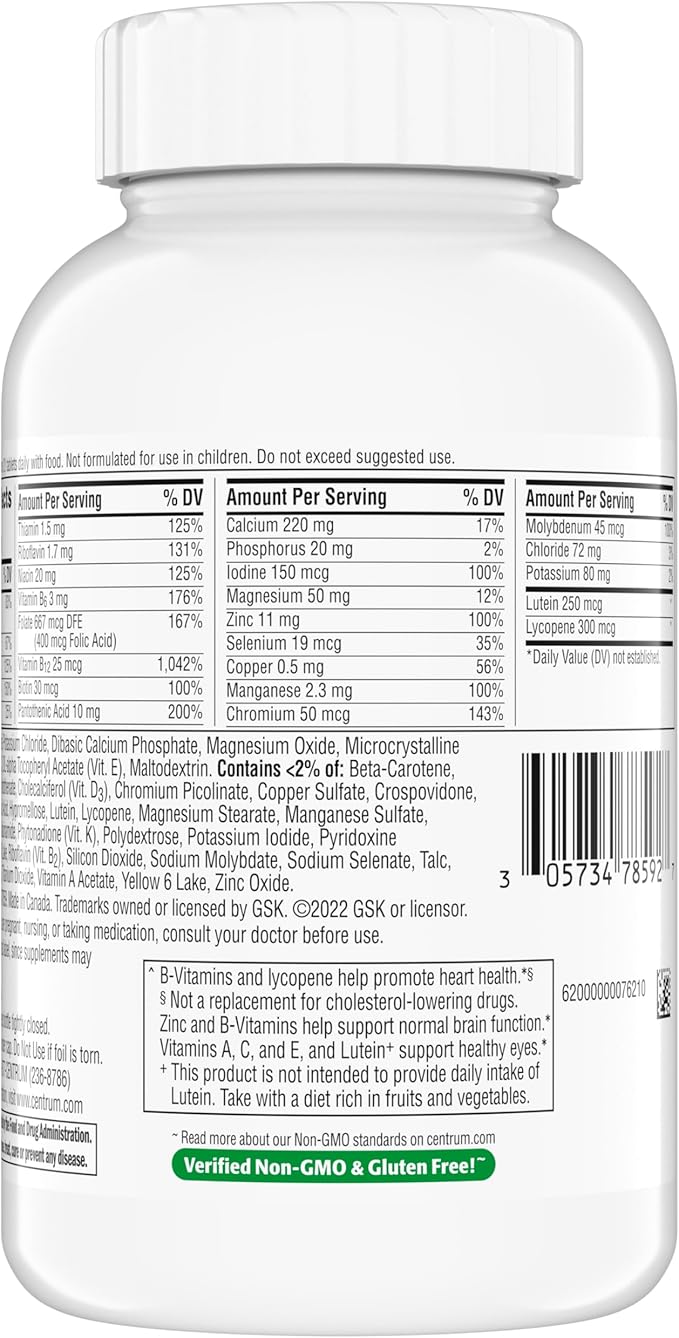 Centrum Minis Silver Multivitamin Tablet for Adults 50 Plus, Multimineral Supplement, Vitamin D3, B-Vitamins, Gluten Free, Non-GMO Ingredients, Supports Memory and Cognition in Older Adults - 320 Ct