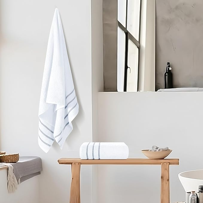 MyOwn Cotton 2 Pack Oversized Bath Towel Set 28x55 inches, Large Bath Towels, Ultra Absorbant Compact Quickdry & Lightweight Towel, Ideal for Gym Travel Camp Pool - White, 71615