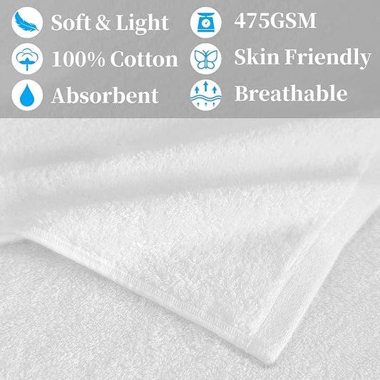 Sweat Towel for Men & Women, Sports Hand Towel for Yoga, Shower, Tennis, Running, Exercise & Fitness - 100% Cotton, Breathable, Soft & Absorb, Workout Towels for Gym (2PC, 14"x48") , White