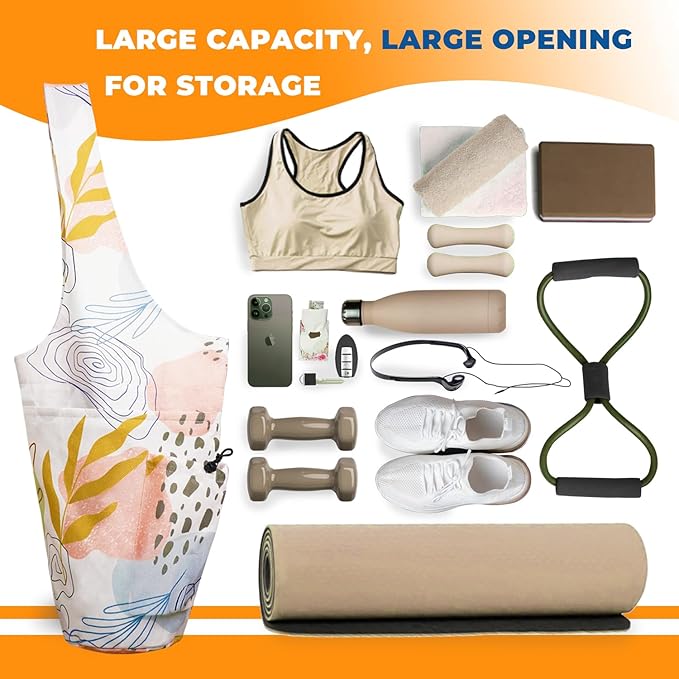 Yoga Mat Bag Carrier for Women Workout Large Waterproof with Zipper Pocket, Keychain and Wide Shoulder Straps